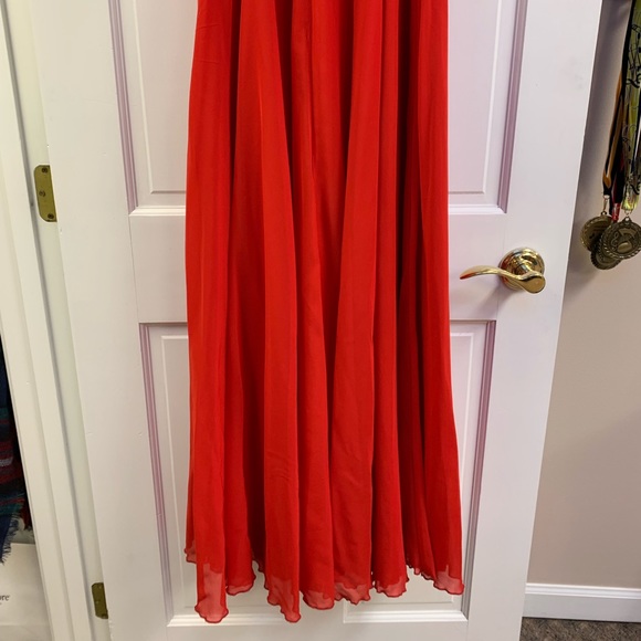 Red A-Line Beaded Prom Dress with Pleated Bodice - Picture 7 of 7